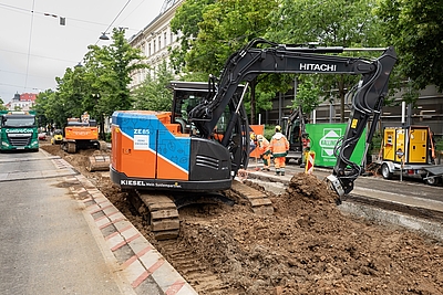 Elektrifizierte Baustelle auf der Wiedner Hauptstraße in Wien